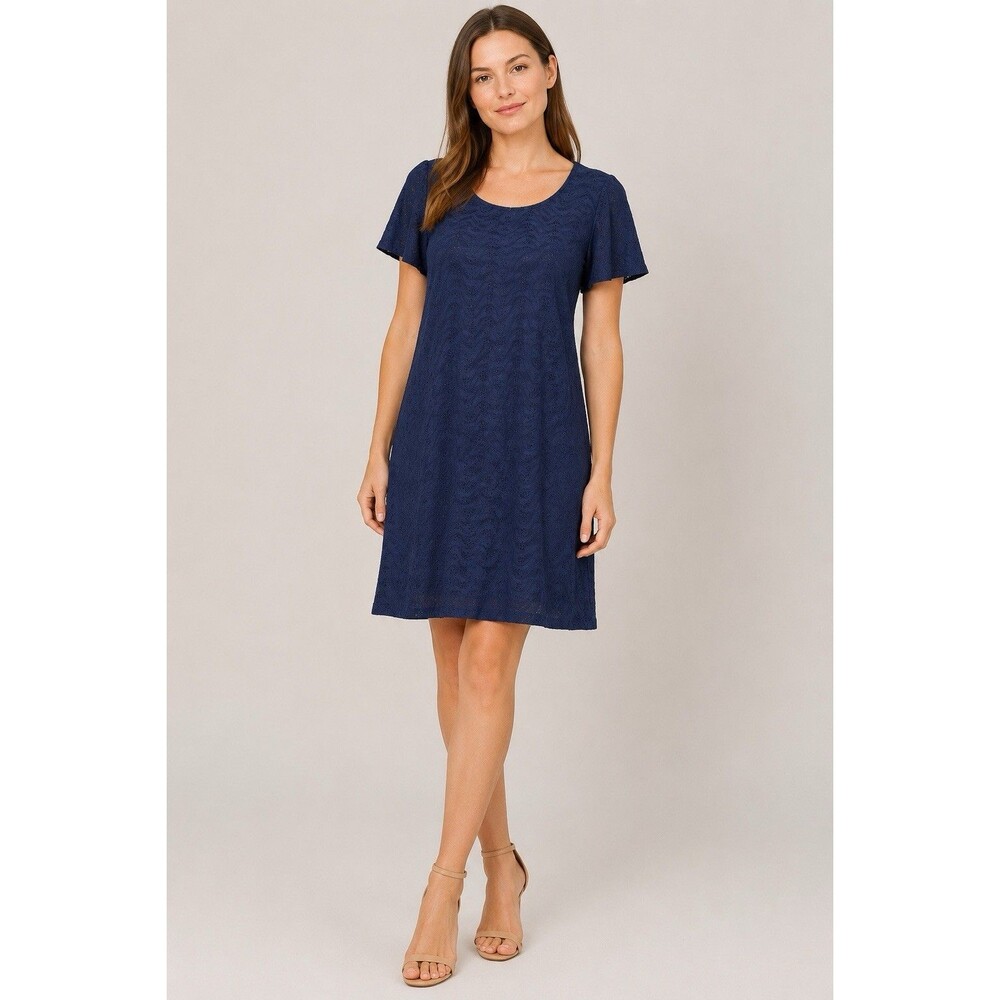 Karl Lagerfeld Blue Eyelet Dress Women's Size 6 Lined Work Wedding Vacation